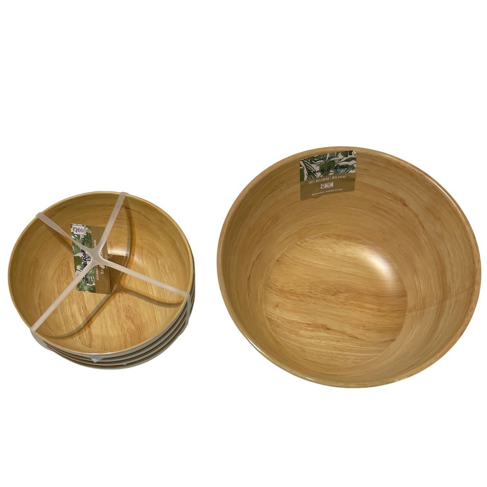 Tommy Bahama Salad Bowl Set 5pc Wood‎ Grain Melamine Coastal Outdoor Serving NEW